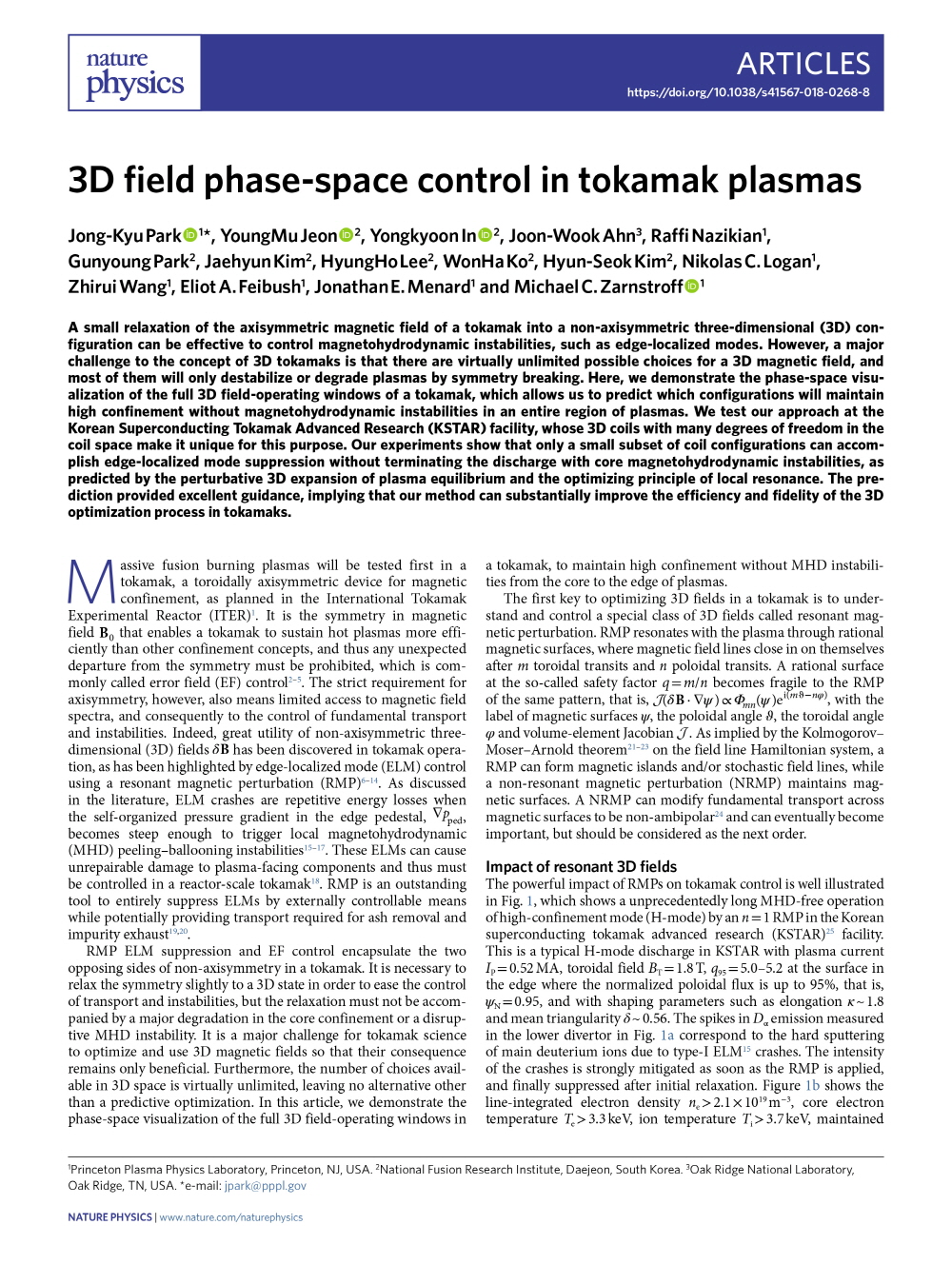 [인용균 교수] 3D field phase-space control in tokamak plasmas