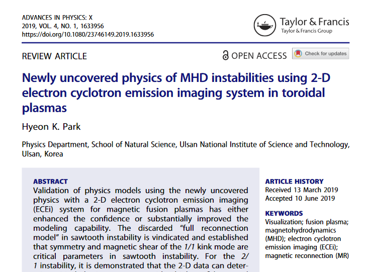 [박현거 교수] Review paper on new MHD physics uncovered with the 2-D ECEI imaging systems in world wide fusion devices”